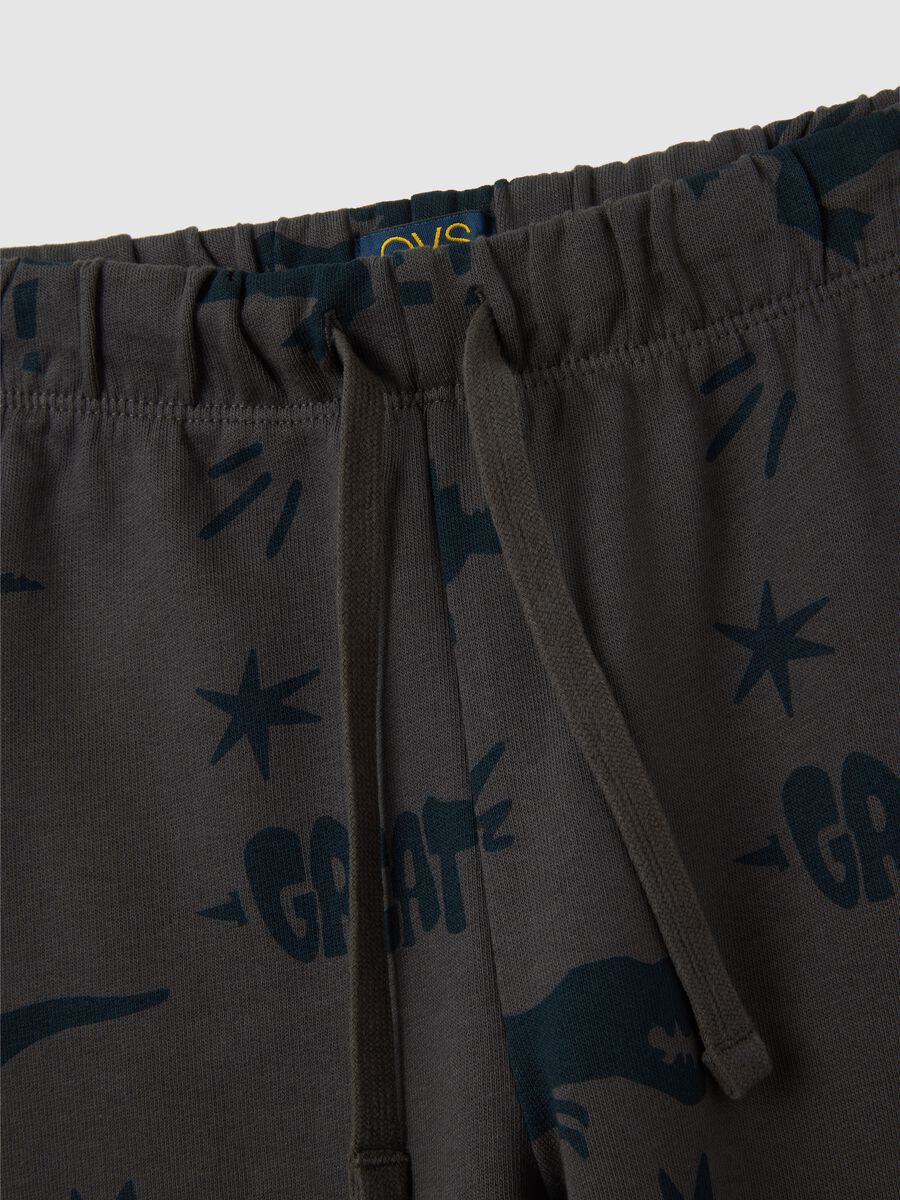 Children's grey pure cotton regular fit trousers with dinosaur print_2