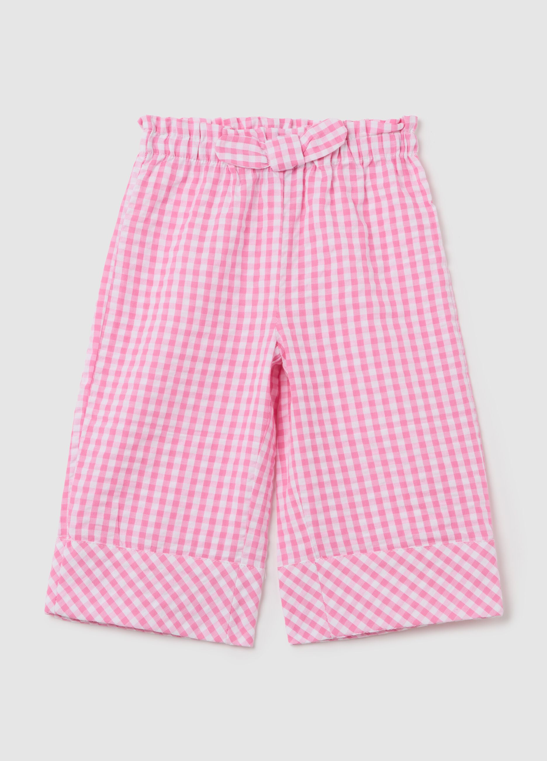 Pink Checkered Cotton Palazzo Trousers