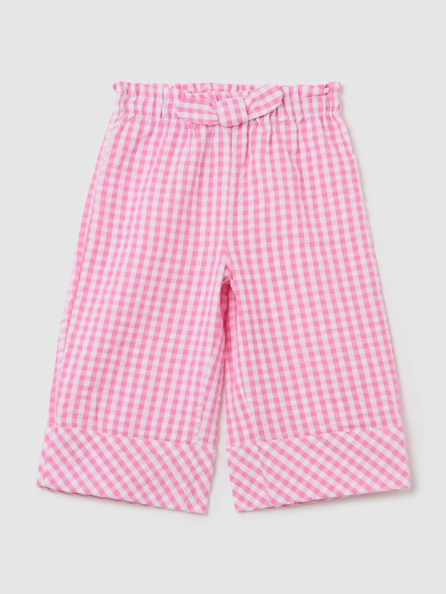 Pink Checkered Cotton Palazzo Trousers_0