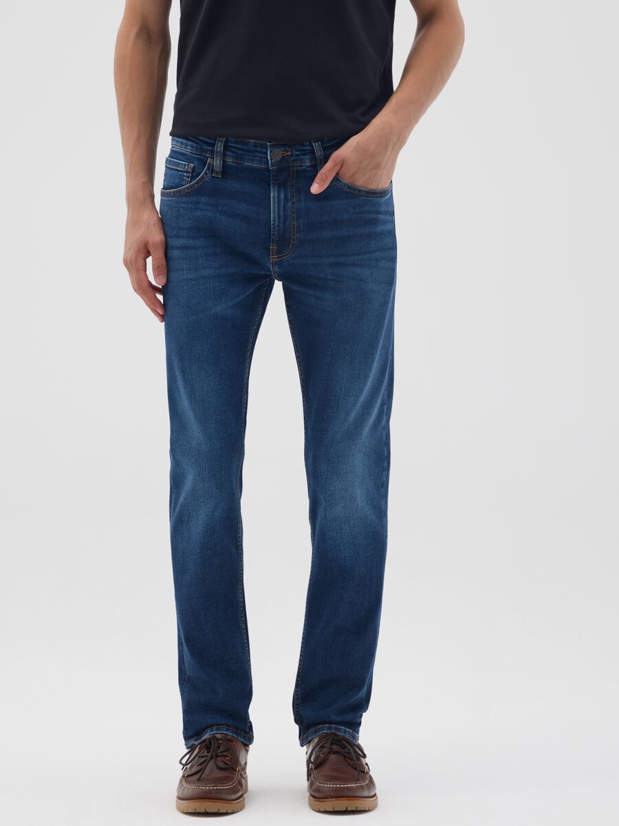 Blue skinny stretch cotton jeans_1