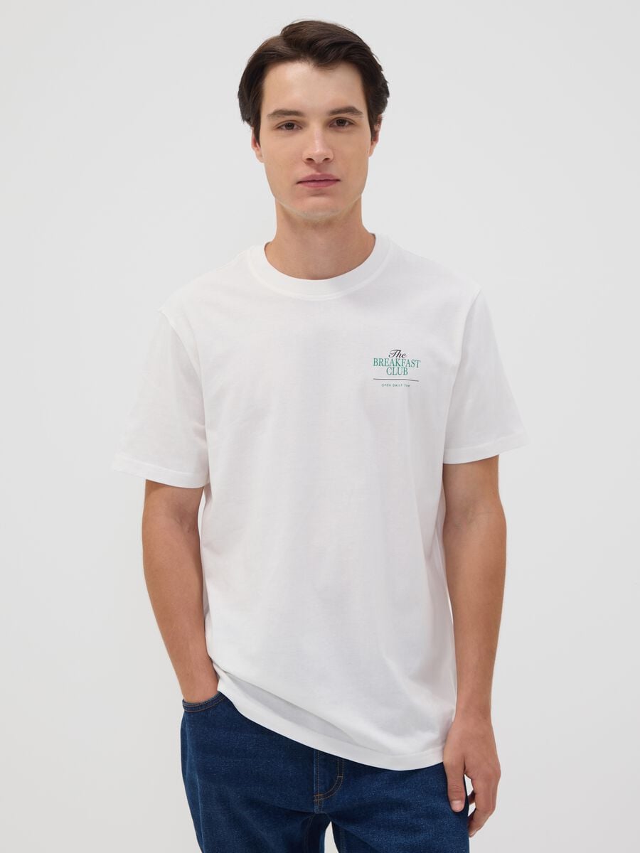 White pure cotton jersey T-shirt with print, regular fit_0