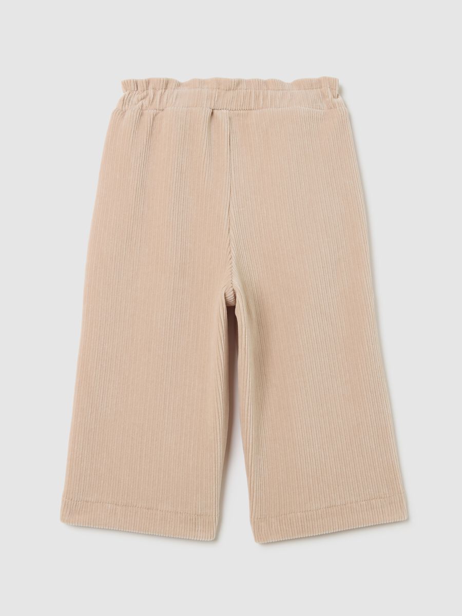 Girl's beige wide-leg cotton blend trousers_1