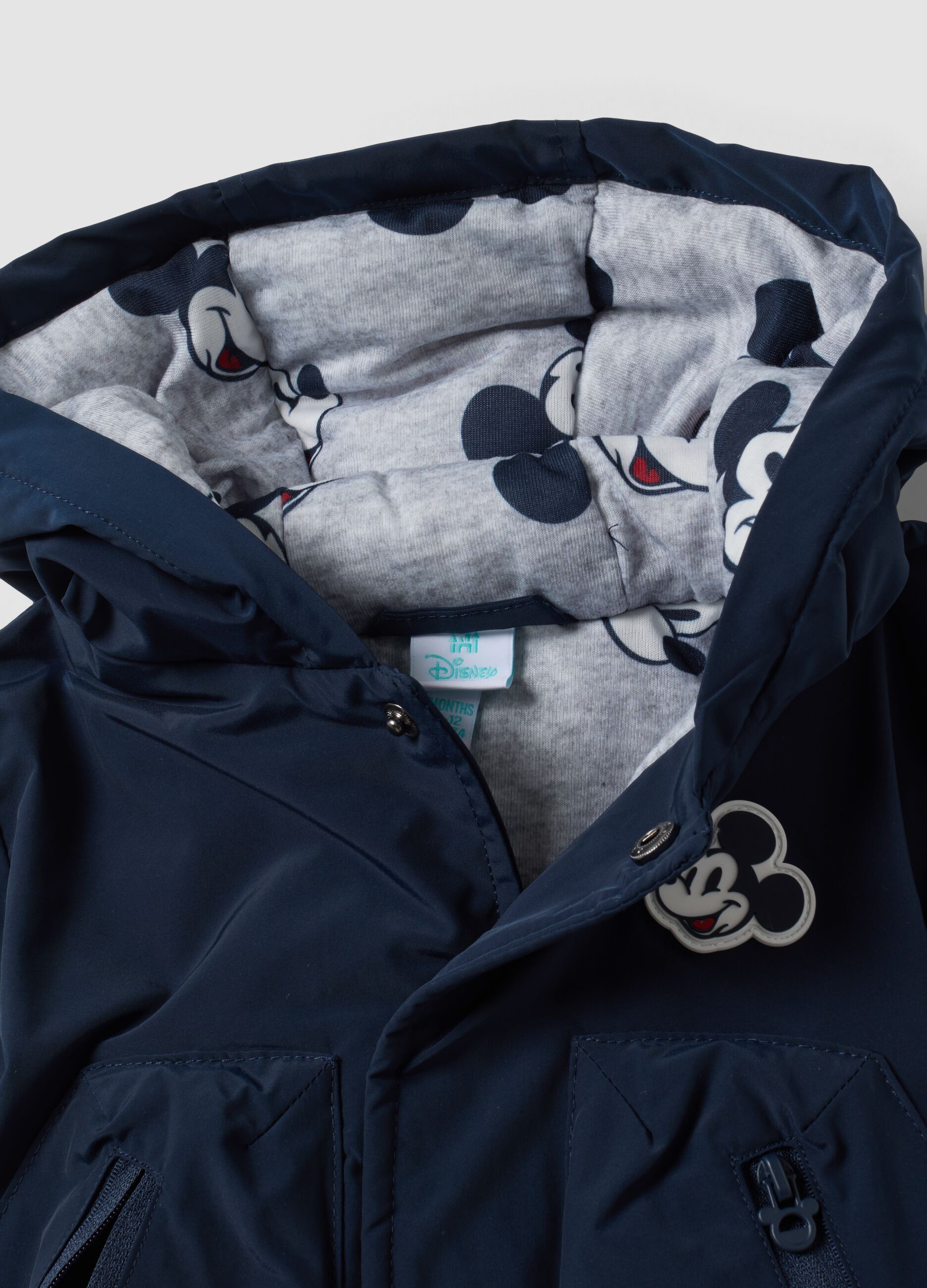 Blue padded hooded jacket with Mickey print for boys