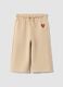 Pantaloni beige in puro cotone con vita elastica e stampa per bimba_0