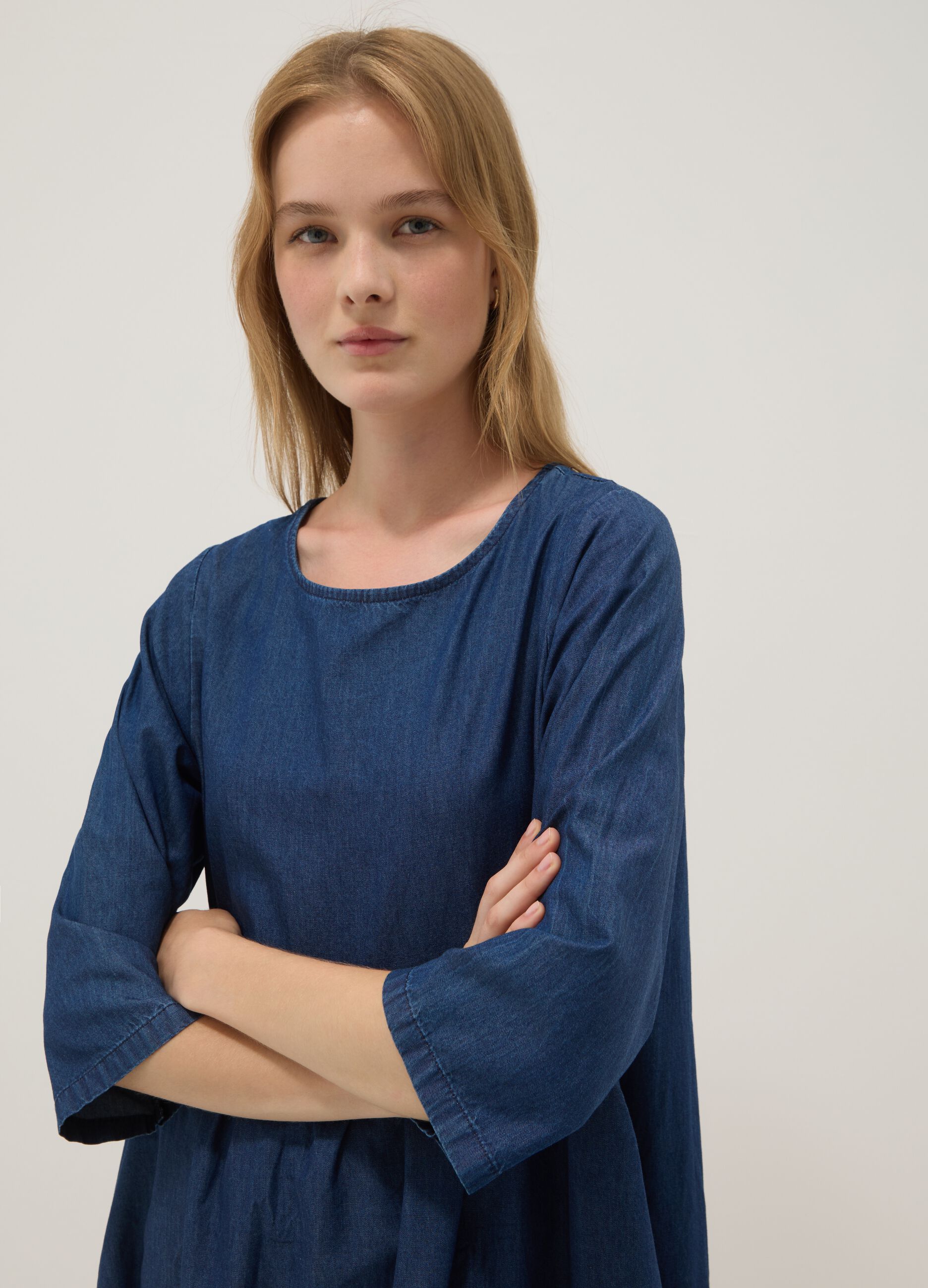 Blue pure cotton midi dress