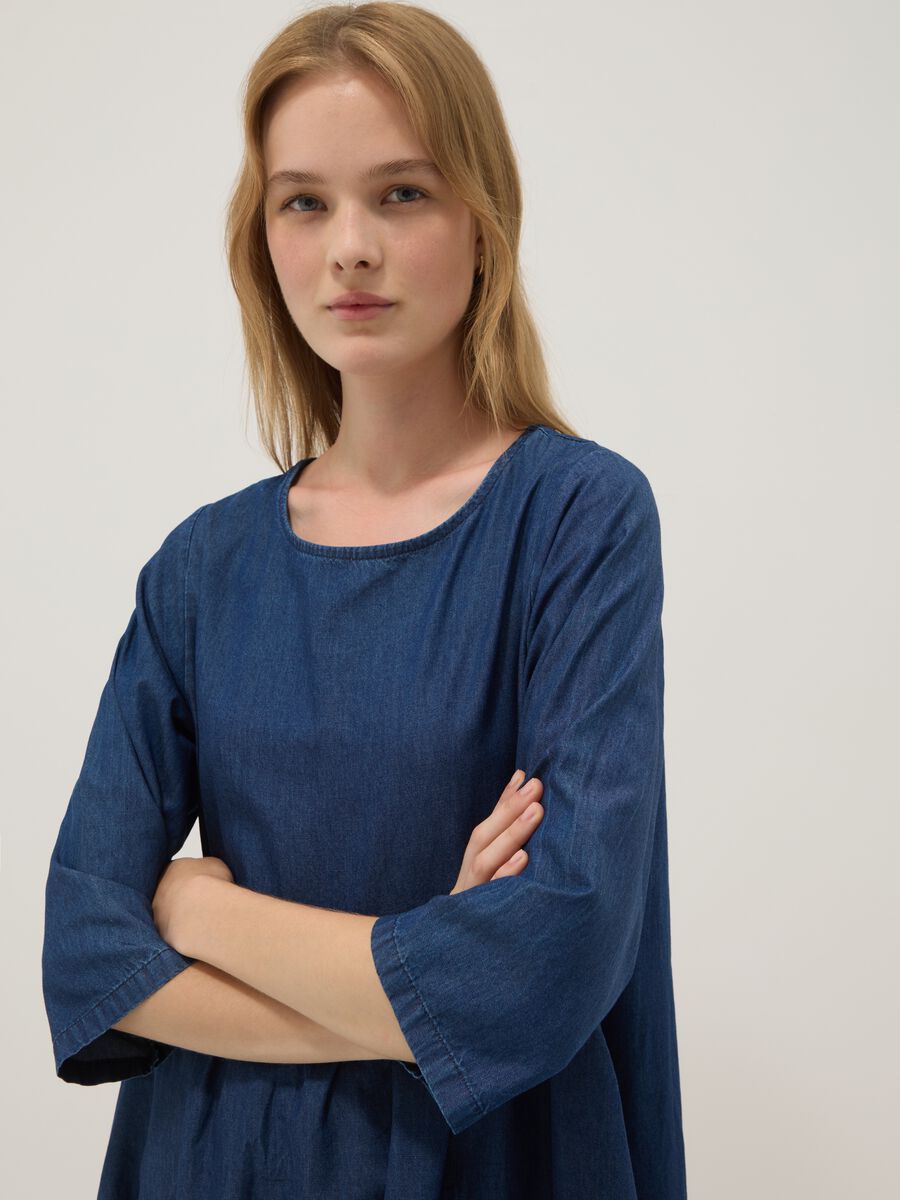 Abito midi blu in puro cotone_2