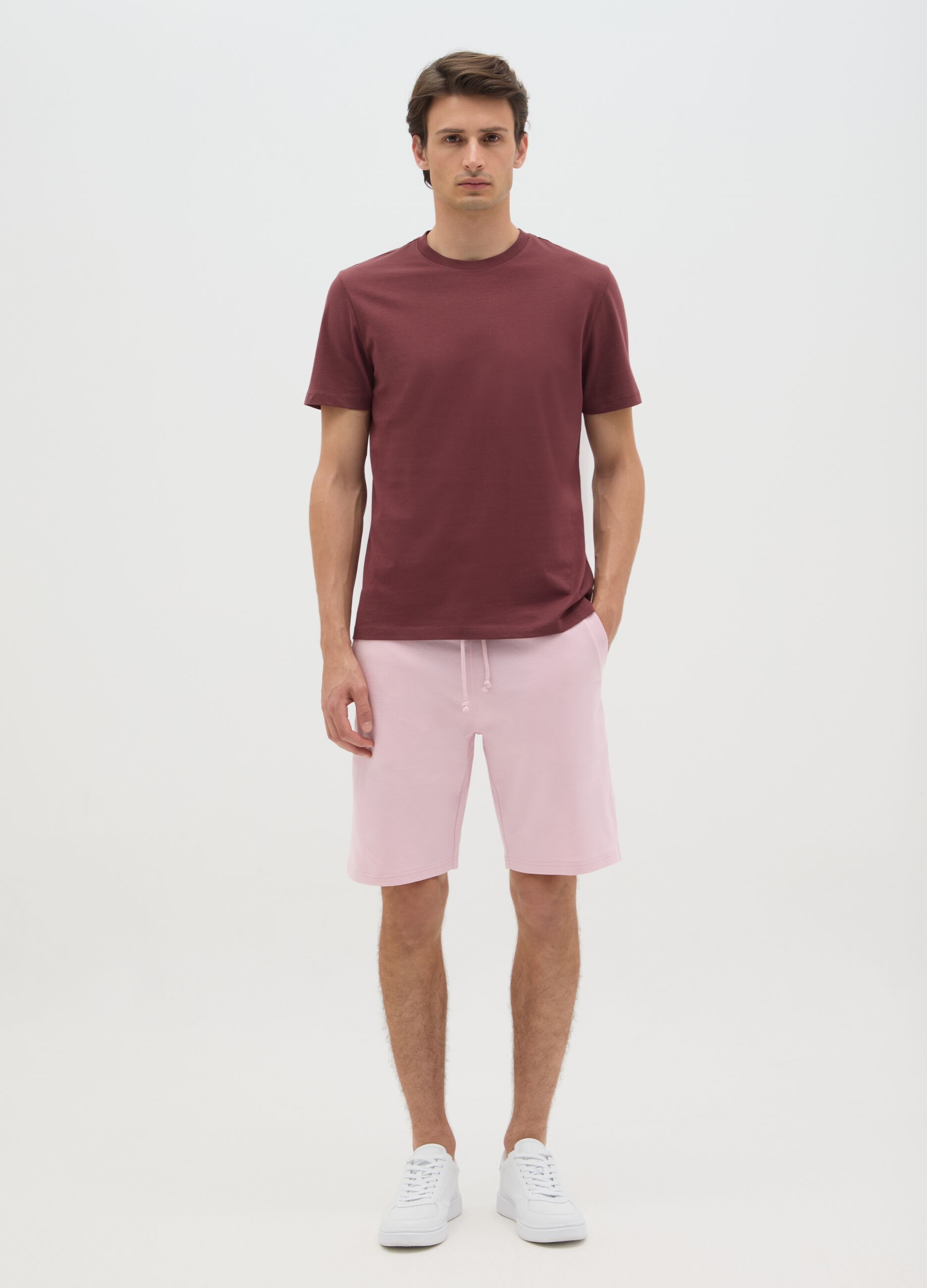 Men's pink cotton blend shorts regular fit with back pocket