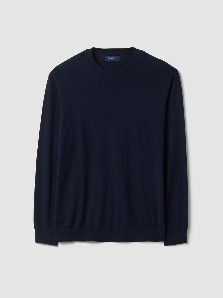Blue crew-neck jumper in a cotton and cashmere blend, regular fit_4