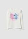 T-shirt bianca in cotone elasticizzato con stampa Lilo e Stitch per bambina_0