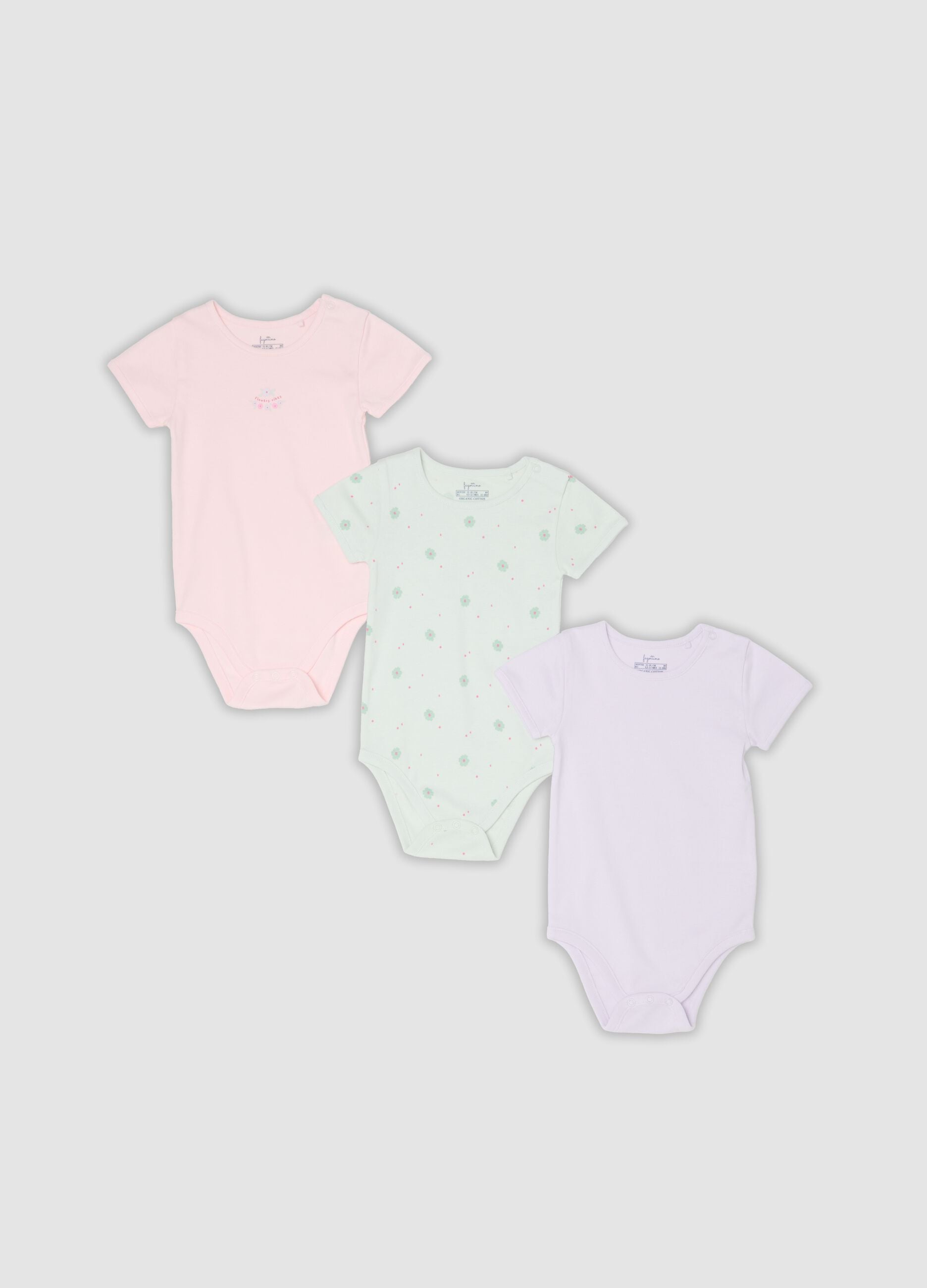 Tripack di body multicolor in cotone organico per neonata e bimba