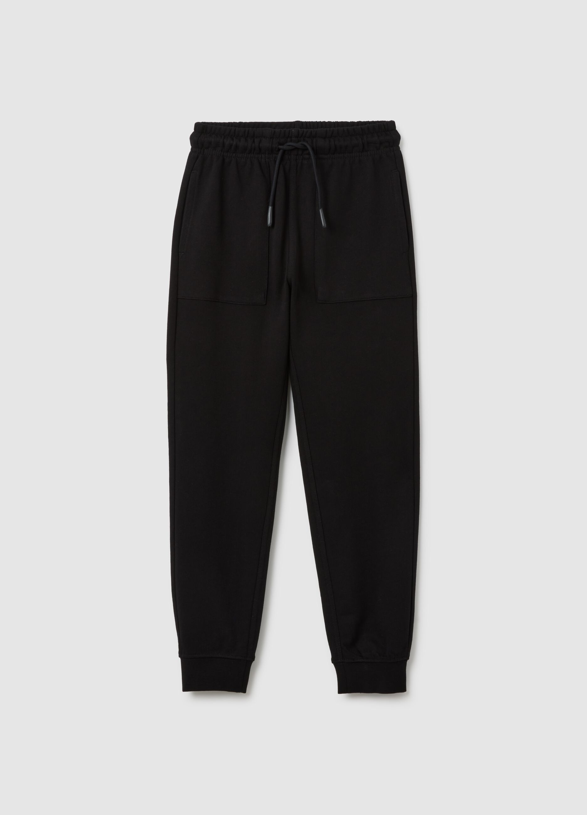 Boys' black pure cotton regular fit jogger trousers