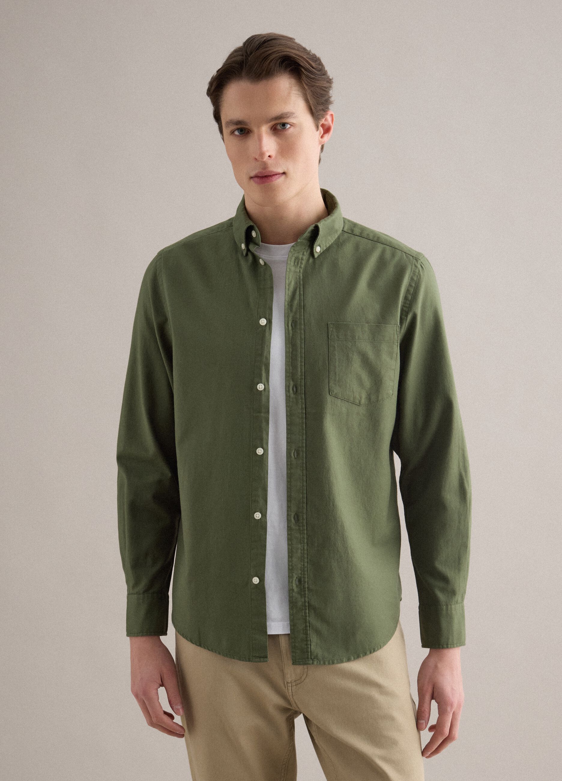 Green pure cotton regular fit shirt