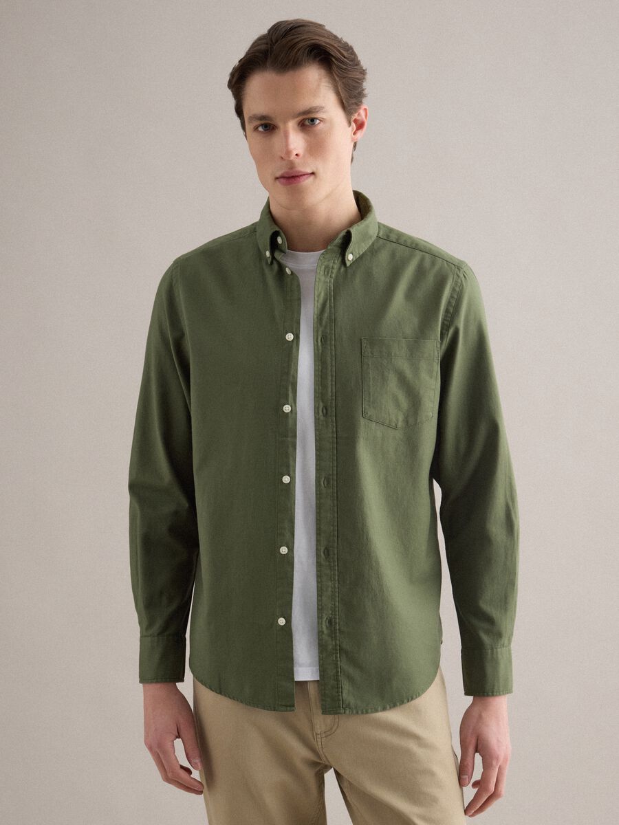 Camicia verde in puro cotone regular fit_0