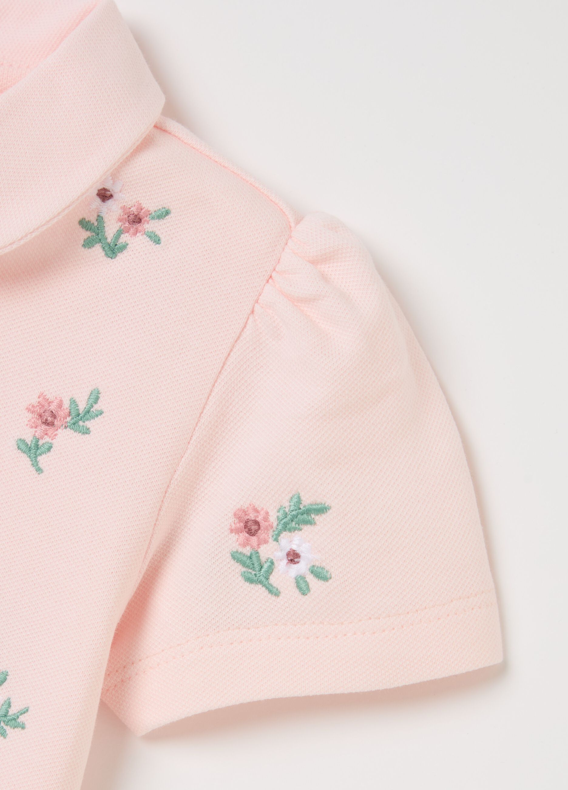 Piquet polo shirt with flowers print