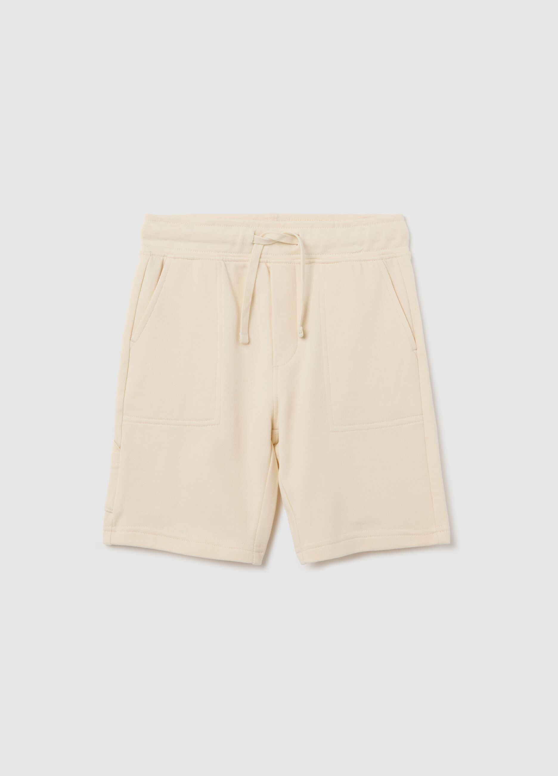 White worker Bermuda shorts in cotton with drawstring