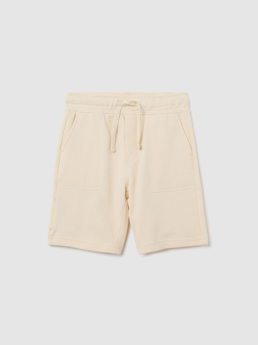White worker Bermuda shorts in cotton with drawstring_0