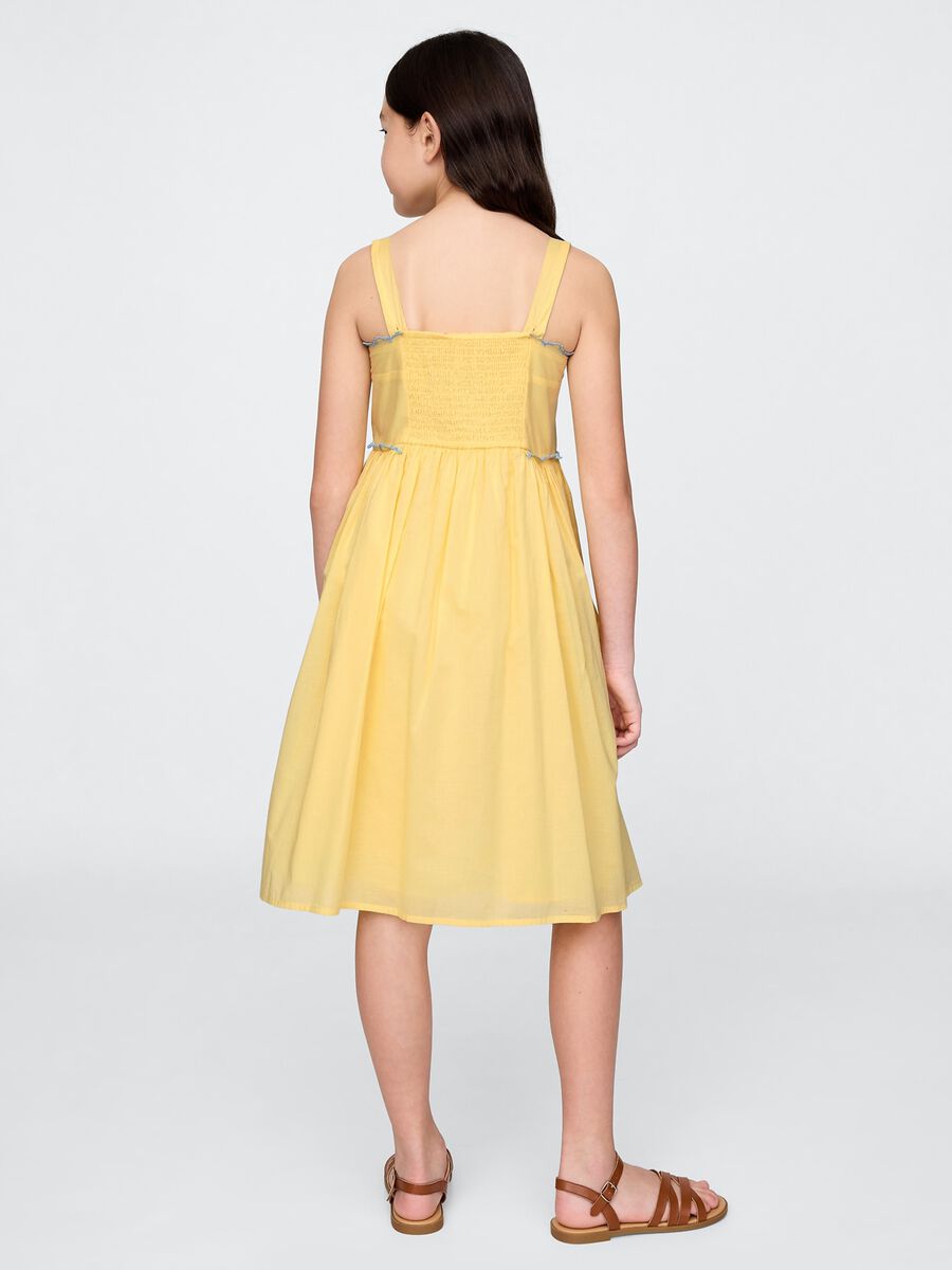 Yellow summer dress with floral embroidery in cotton_1