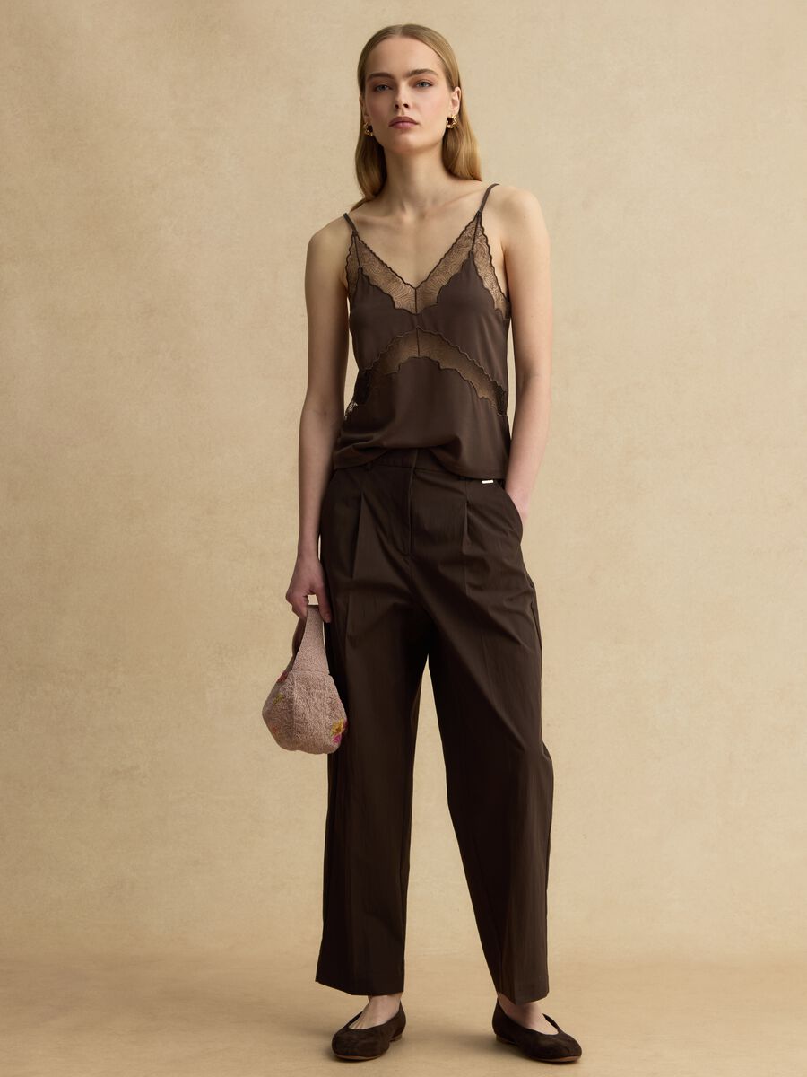 Tank top in misto viscosa marrone regular fit con dettagli trasparenti_2
