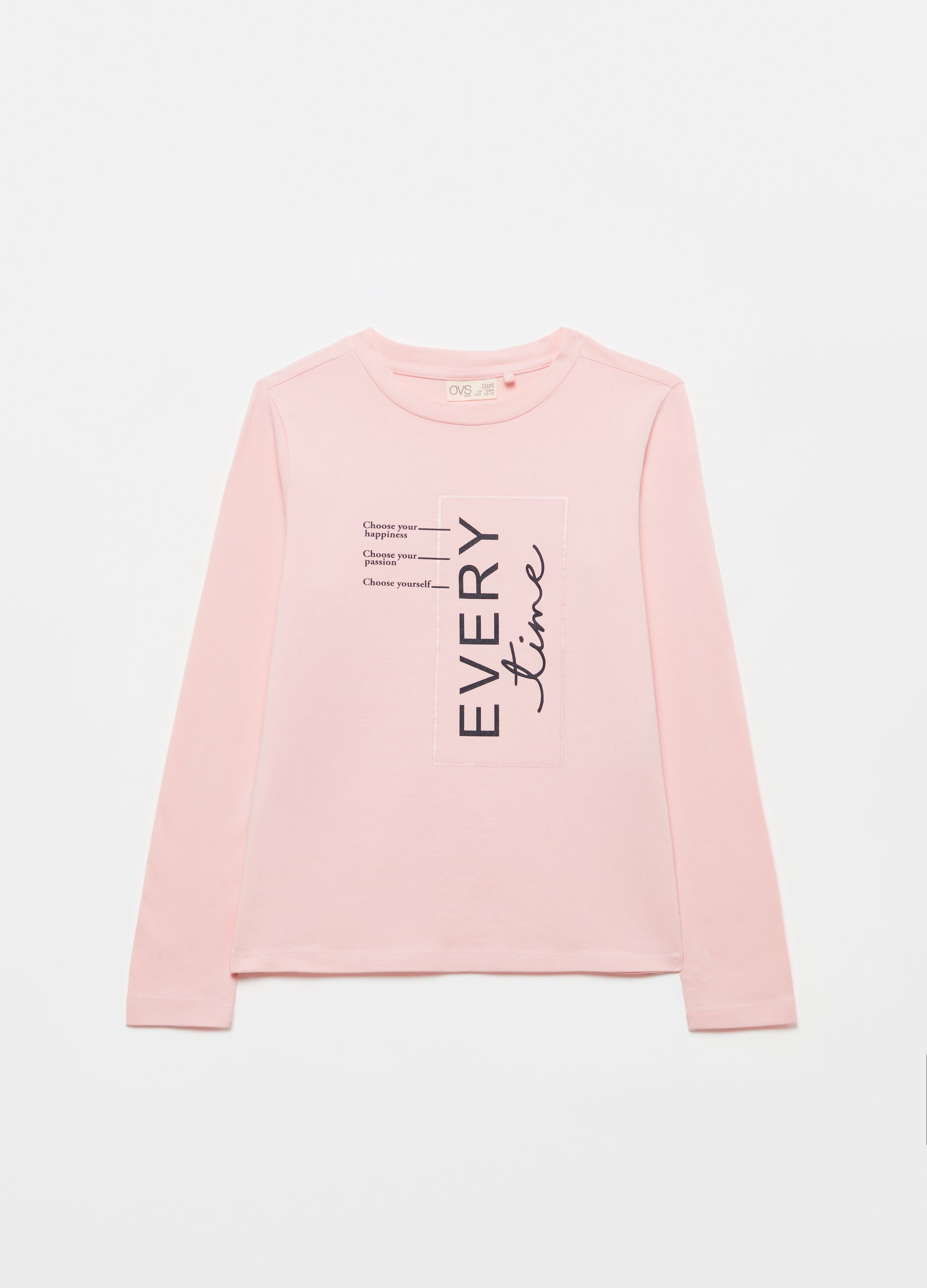 T-shirt with printed lettering and long sleeves