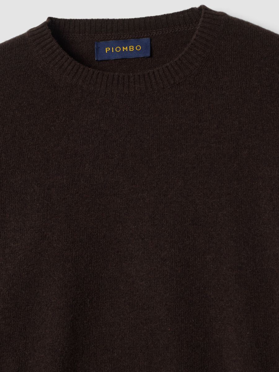 Pullover marrone in pura lana a girocollo regular fit_1