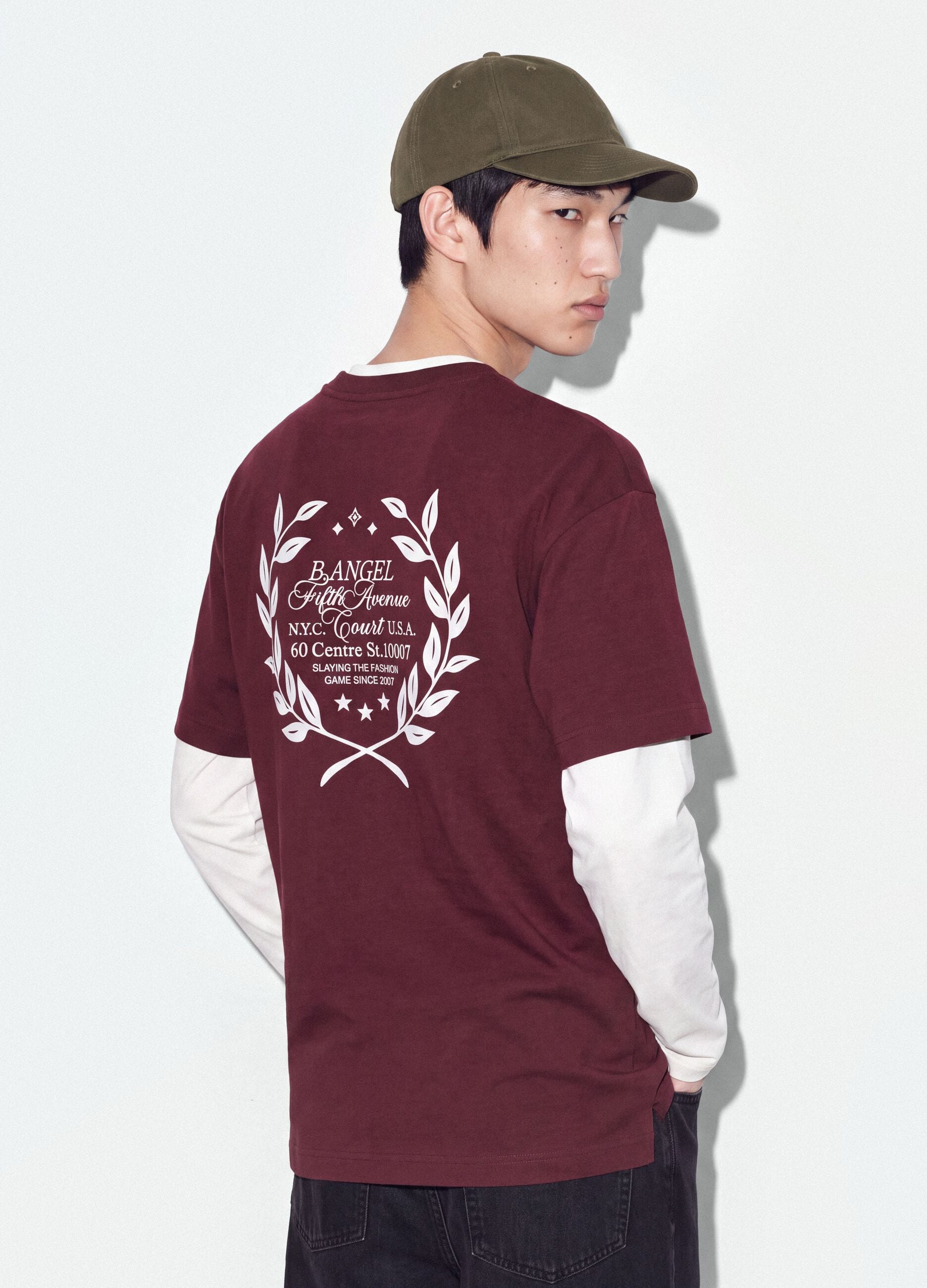Red cropped pure cotton T-shirt with boxy-fit print