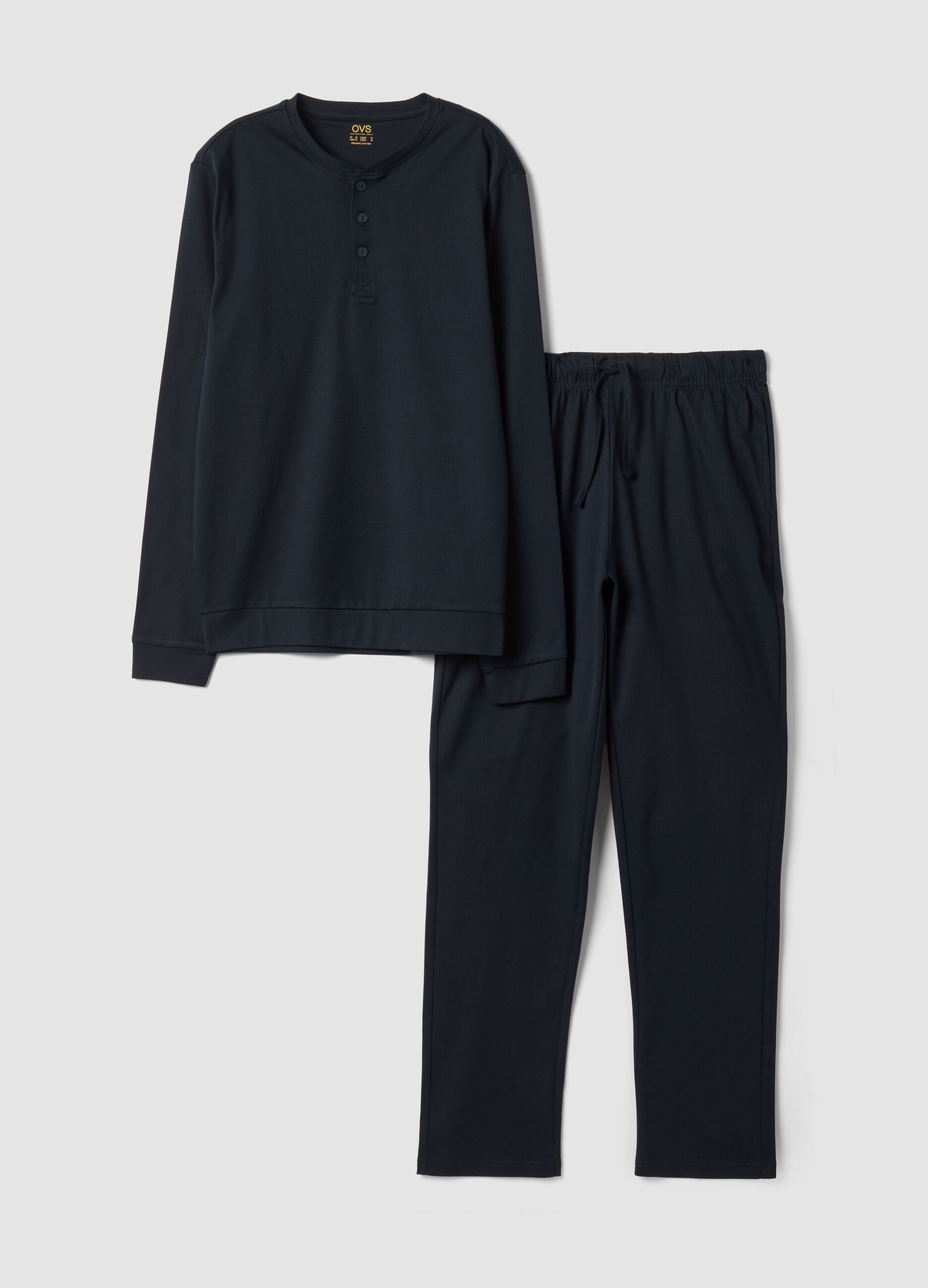 Blue pure organic cotton pyjamas with Henley collar