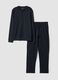 Blue pure organic cotton pyjamas with Henley collar_0