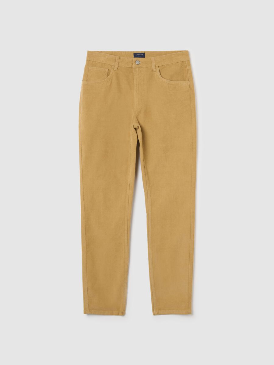Pantaloni in cotone elasticizzato marroni slim fit_0