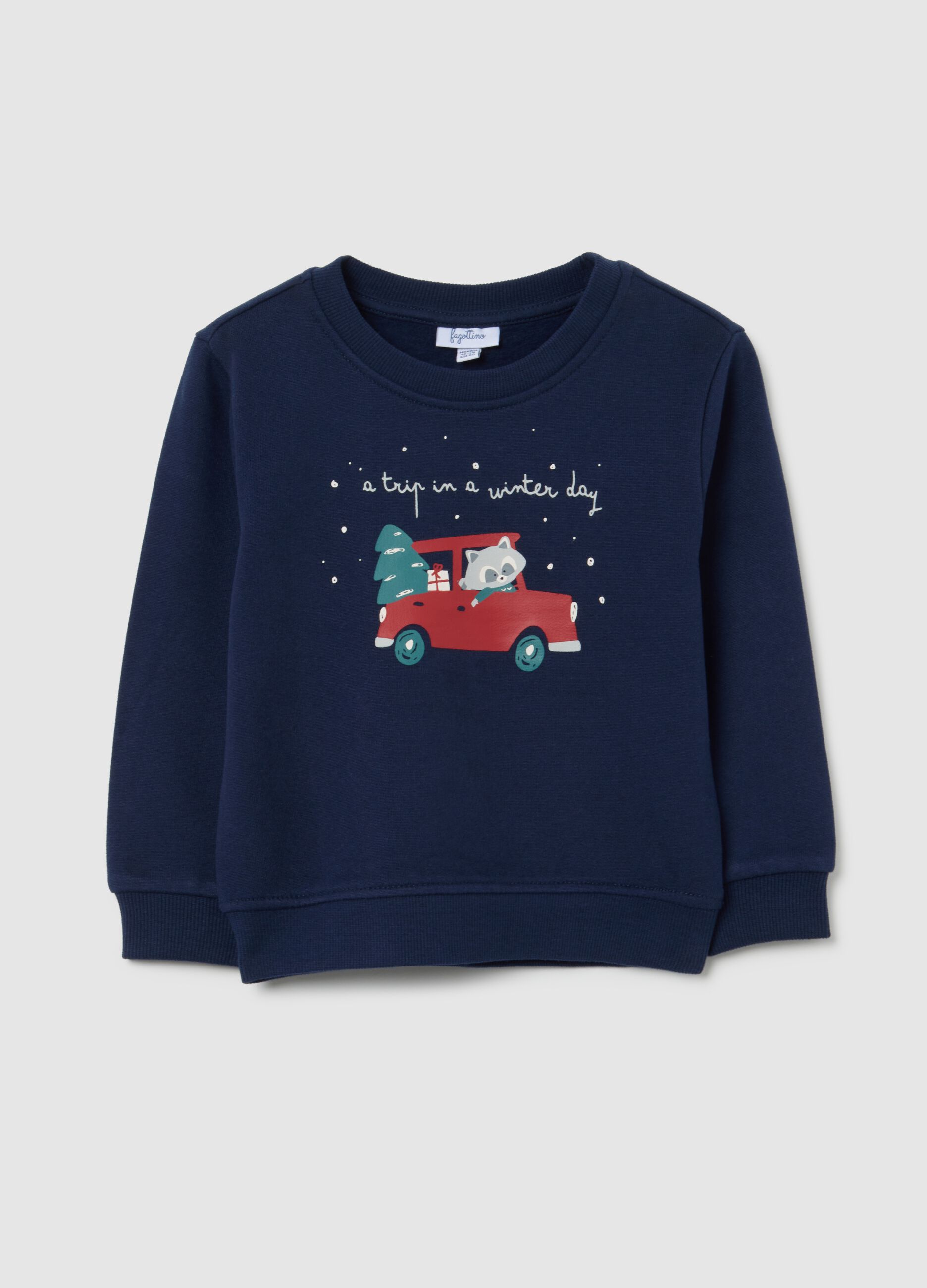 Blue children's sweatshirt in pure cotton with regular fit and Christmas print