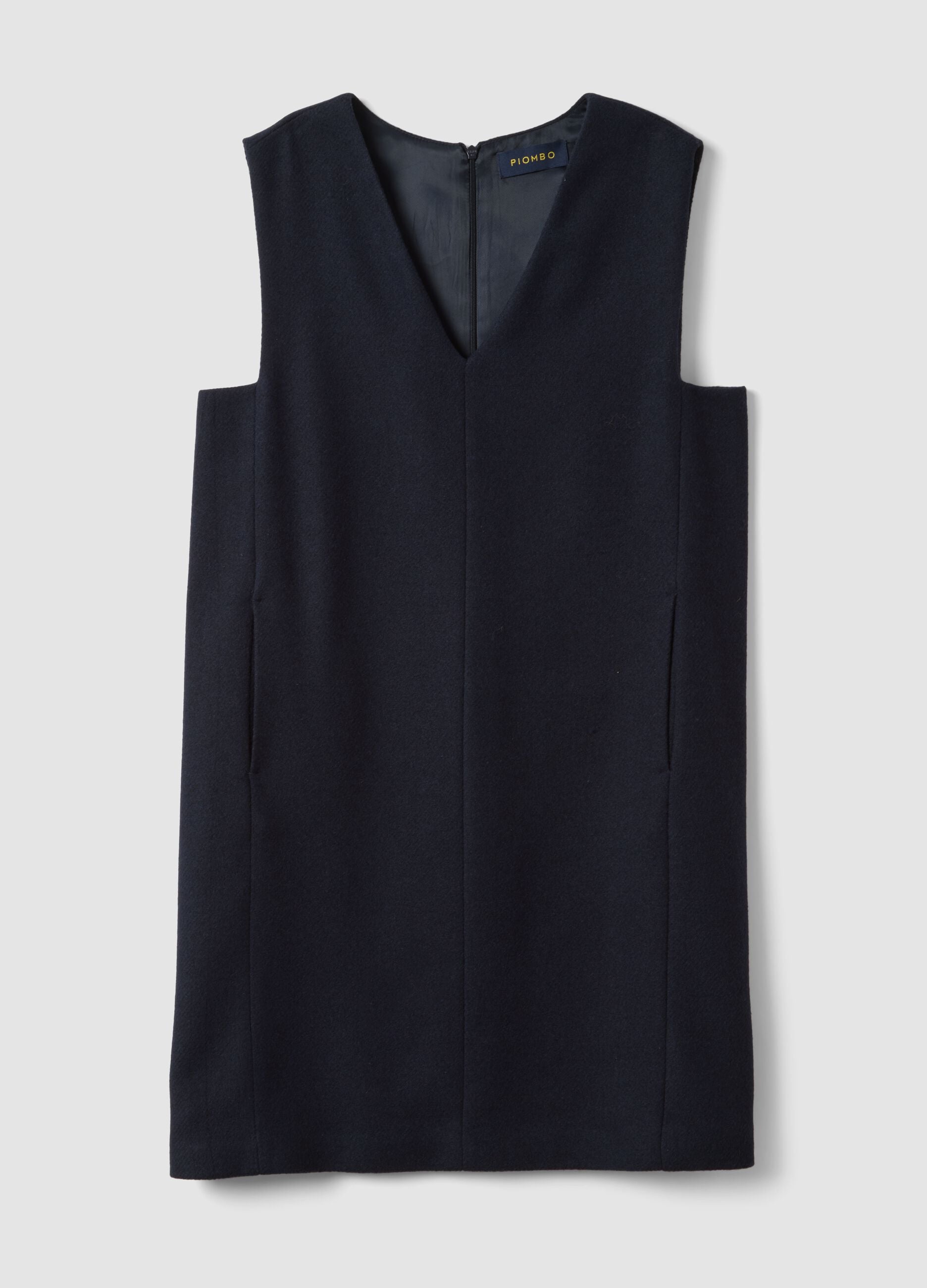 Abito smanicato blu in misto lana regular fit