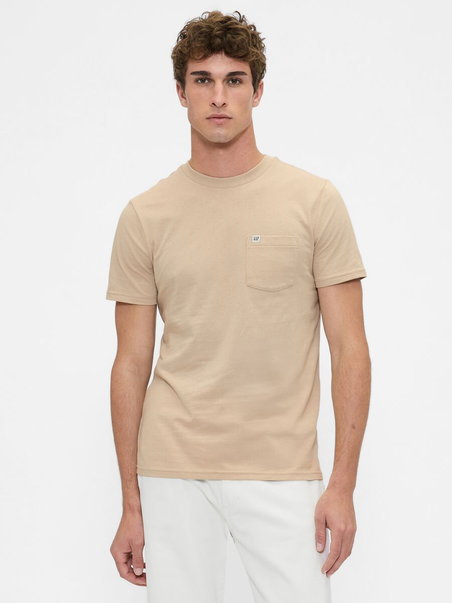 Beige Cotton Short Sleeve T-shirt_0