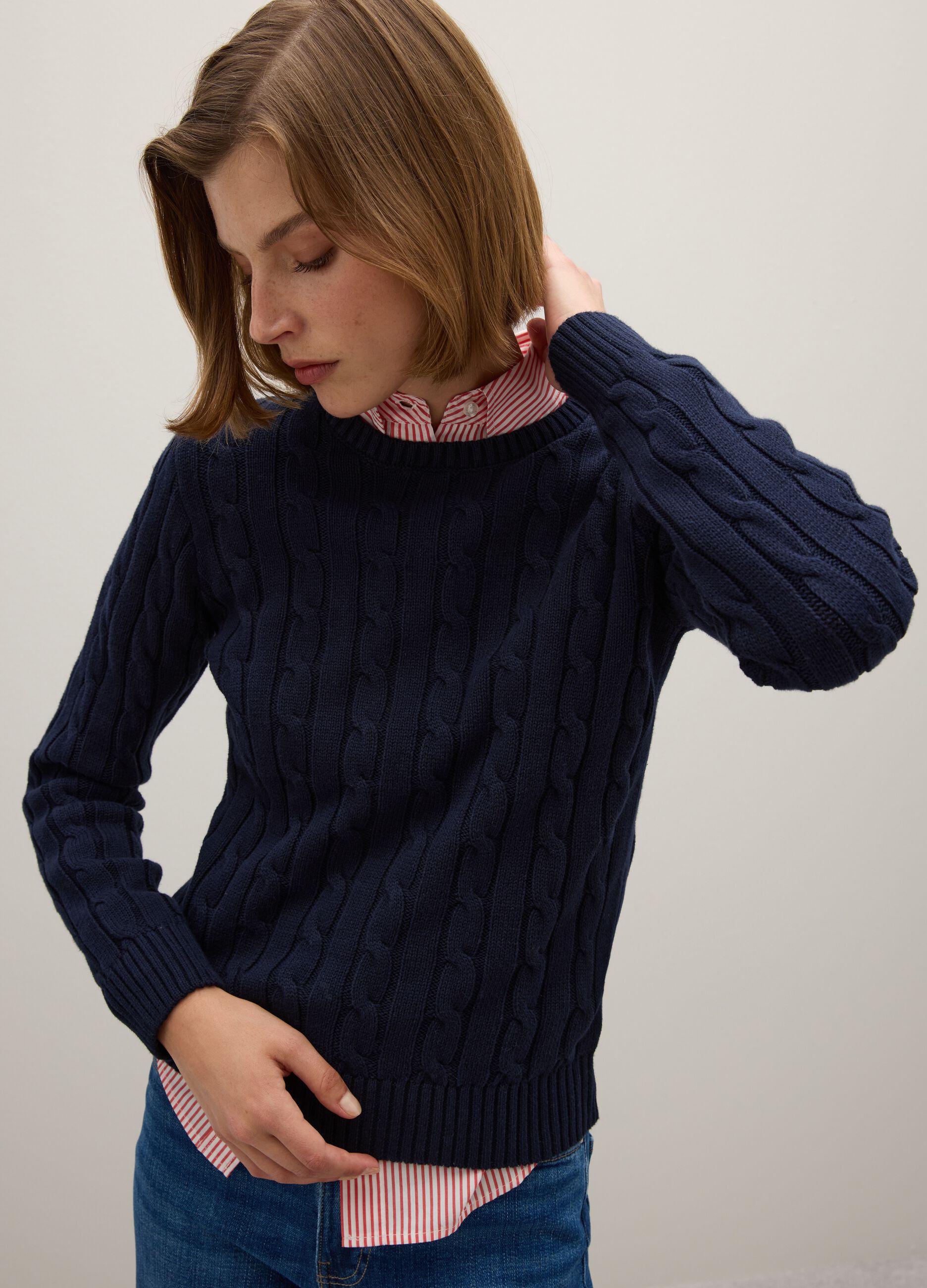 Blue pure cotton regular fit sweater