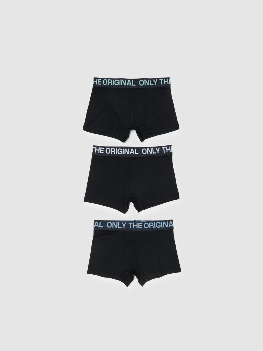 Tripack black stretch cotton boxer shorts for boys regular fit_0