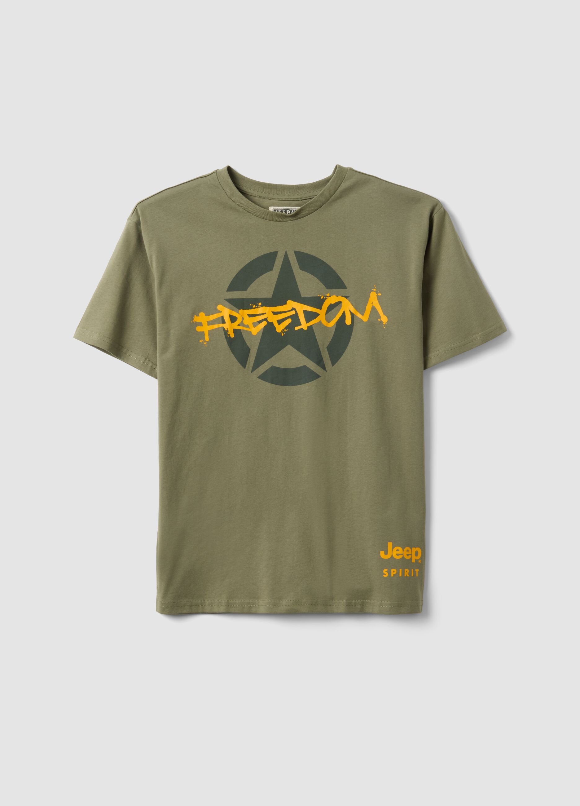 Kids' green pure cotton regular fit T-shirt with print