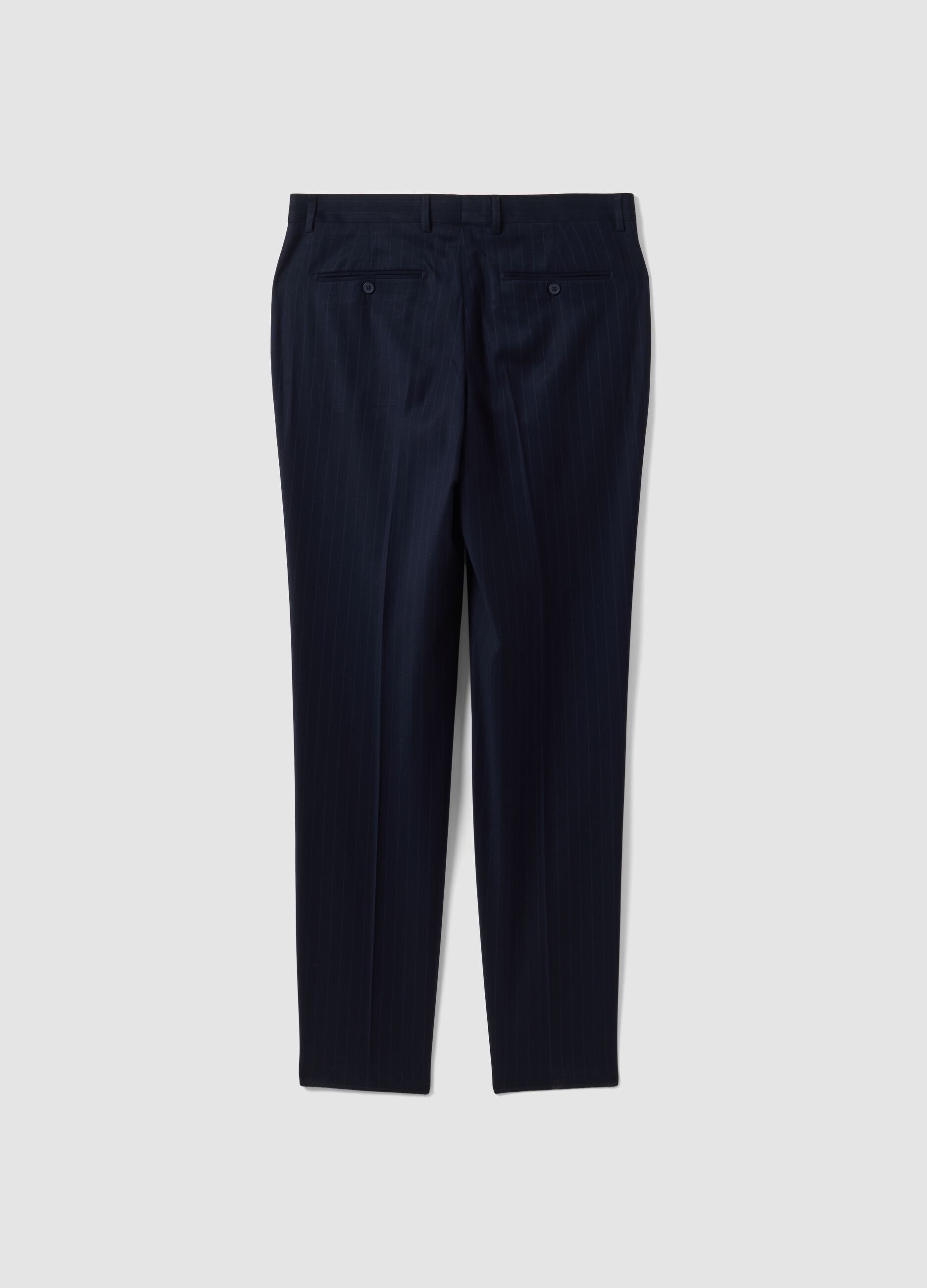 Blue pinstripe double-breasted stretch viscose suit