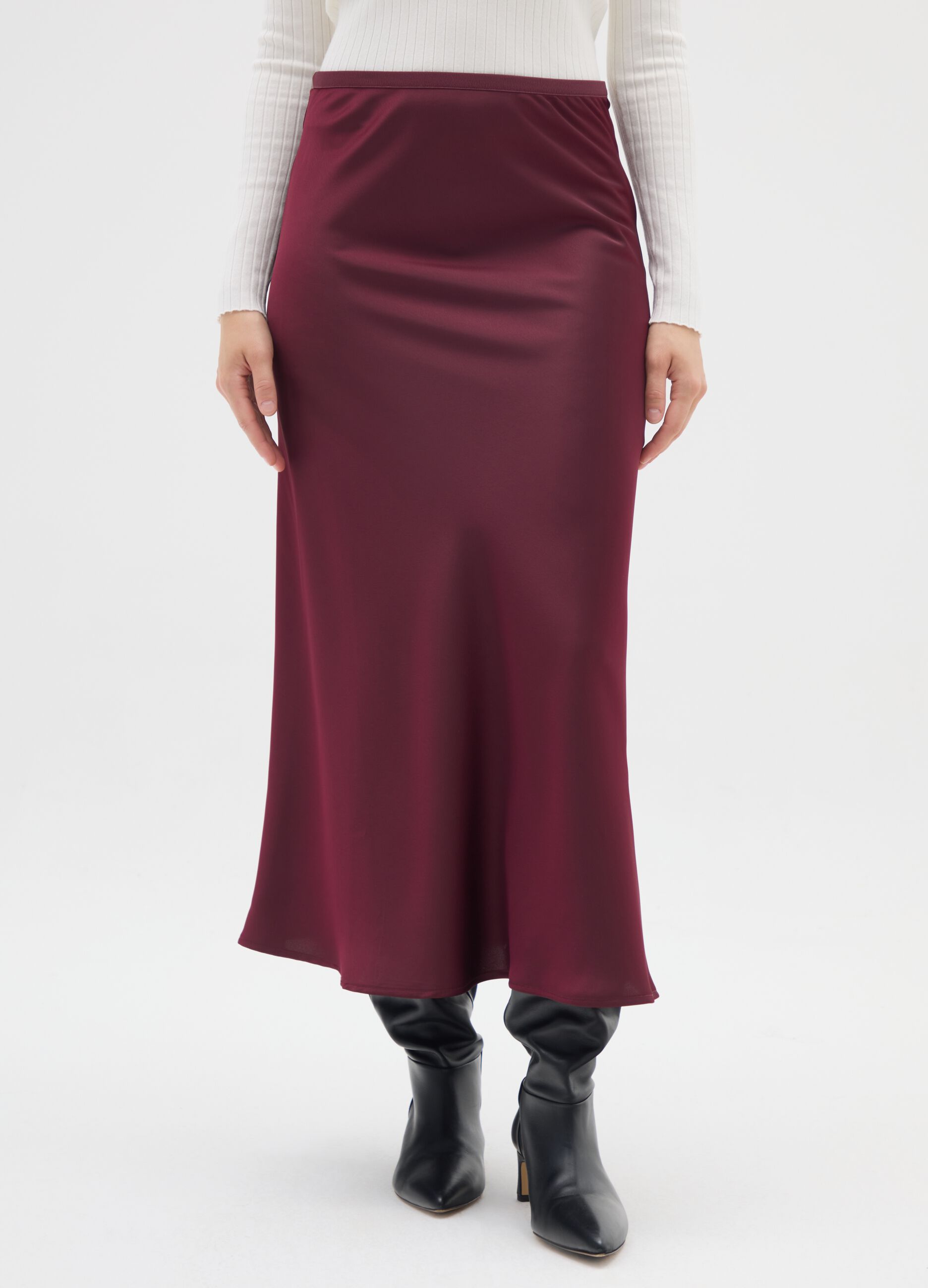 Gonna lunga in satin rossa regular fit