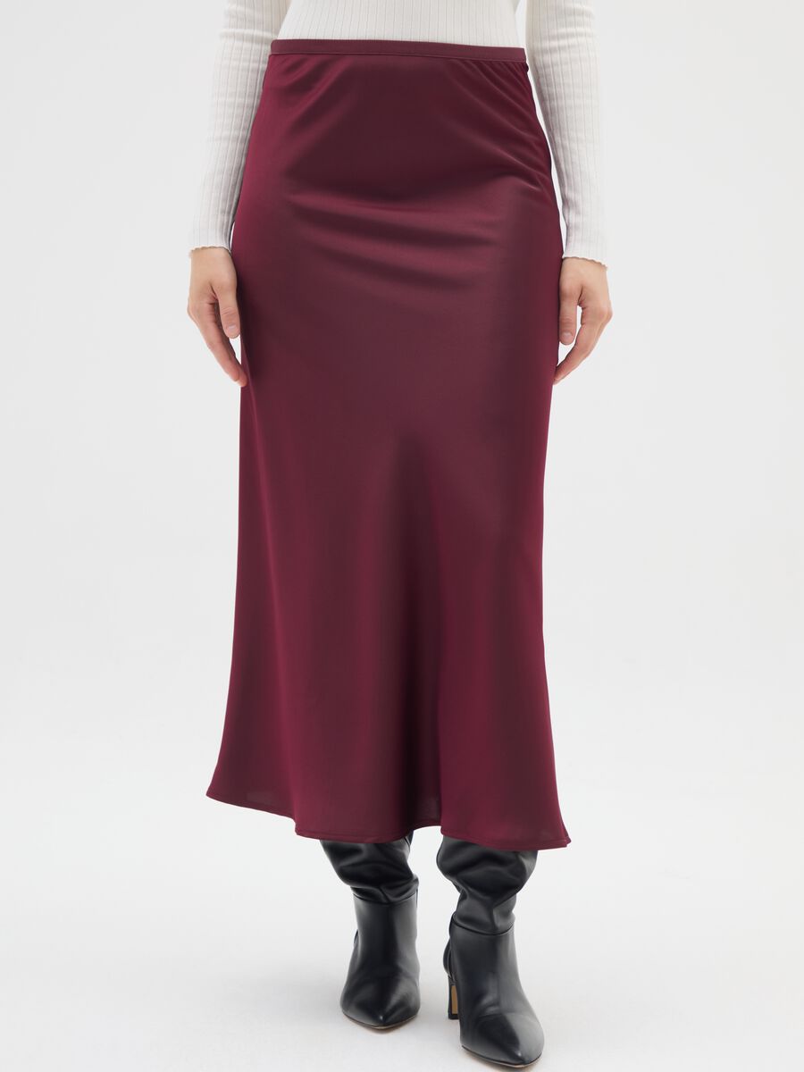 Gonna lunga in satin bordeaux regular fit_1