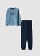 Blue crew-neck fleece pyjamas with long trousers, regular fit_0