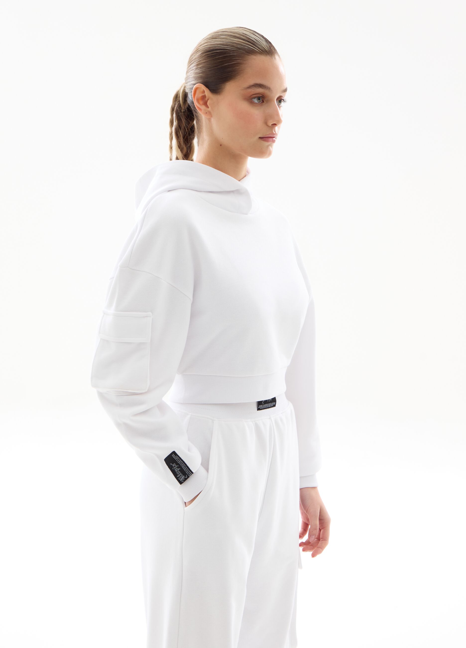 Hoodie Cargo Crop White