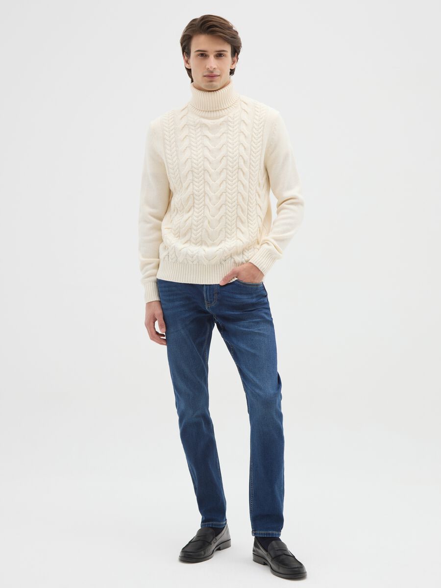 Blue denim jeans in cotton blend skinny fit_0