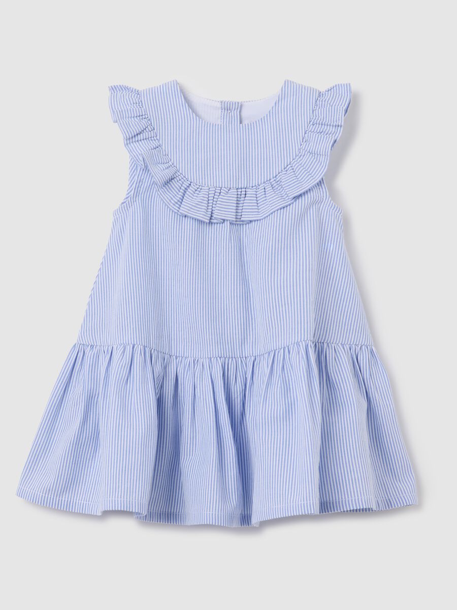 Girl's light blue pure cotton dress, regular fit with frills_0