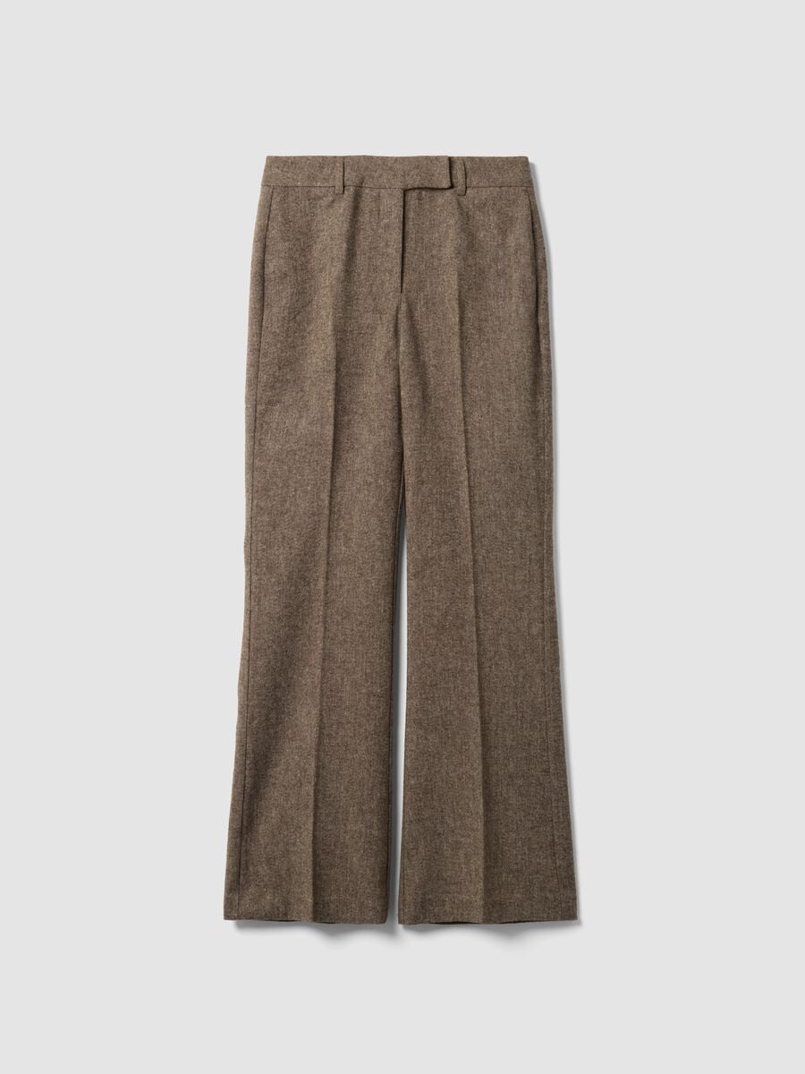 Brown wool-blend flared trousers_0