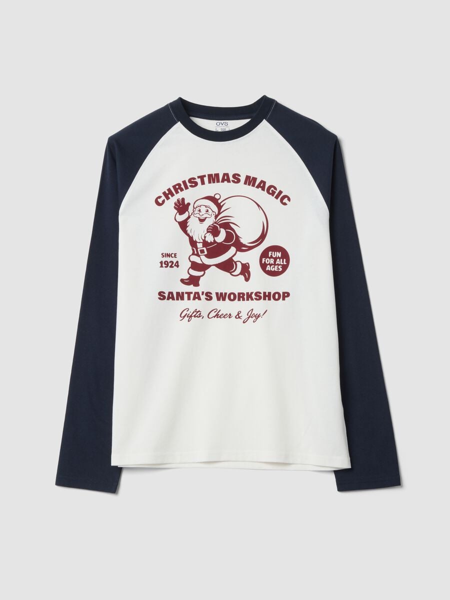 White organic cotton pyjama top with Santa print_0