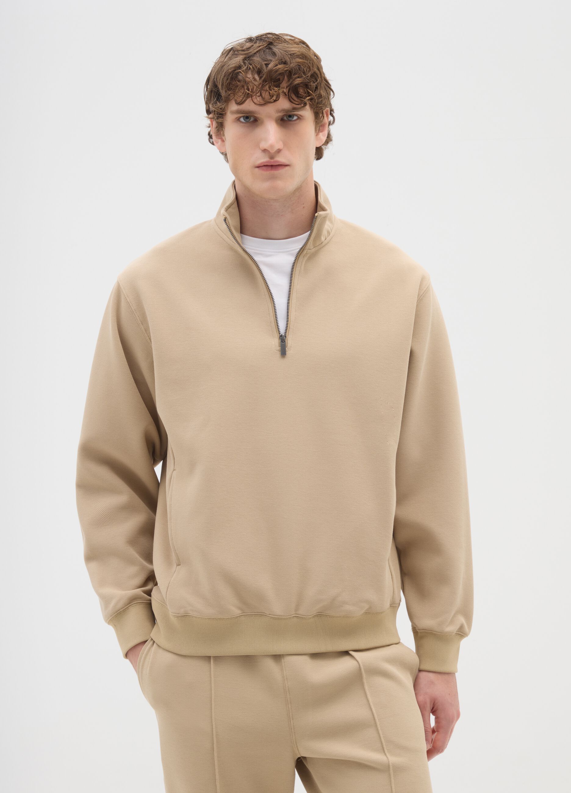 Beige Half-Zip Sweatshirt