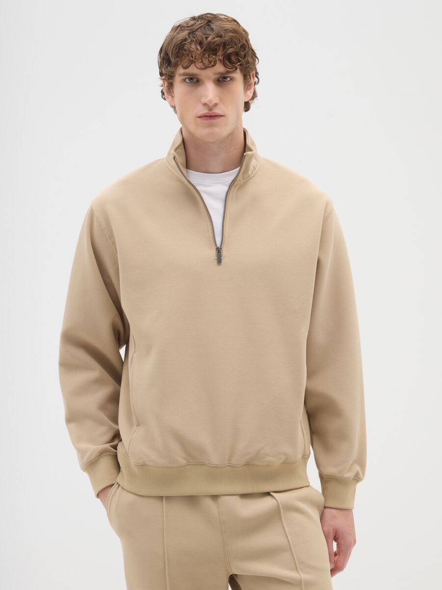 Beige Half-Zip Sweatshirt_0