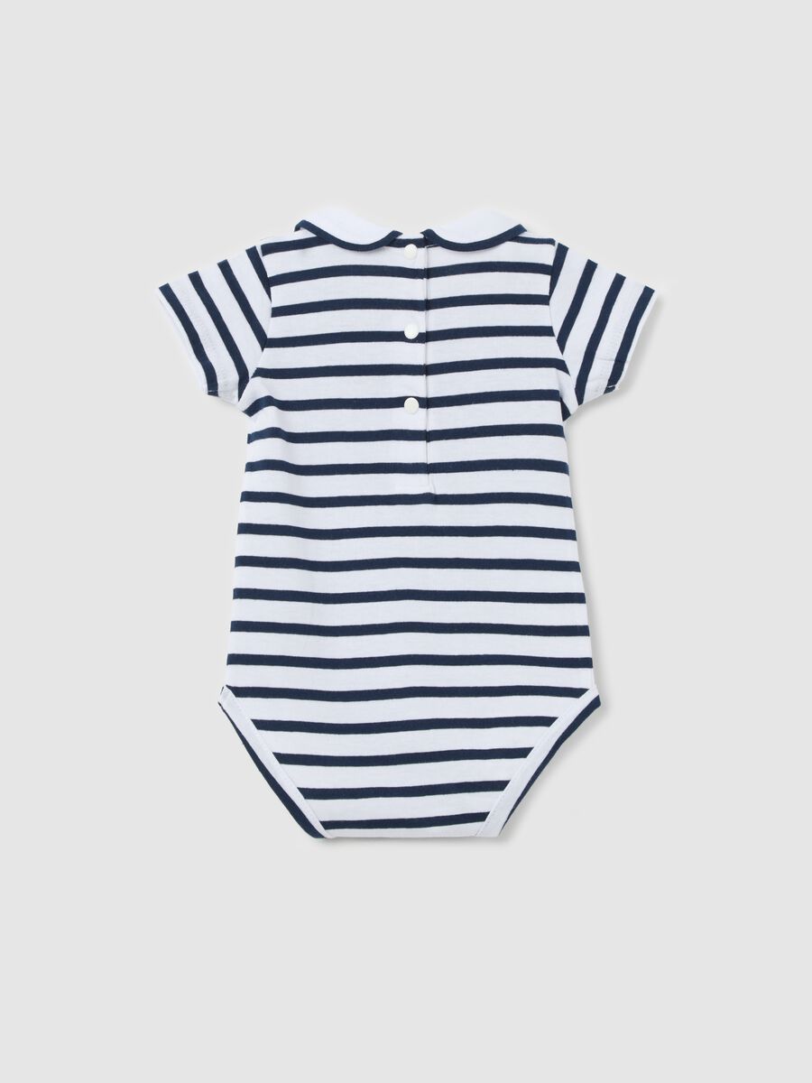 Organic cotton bodysuit with blue and white stripes_1