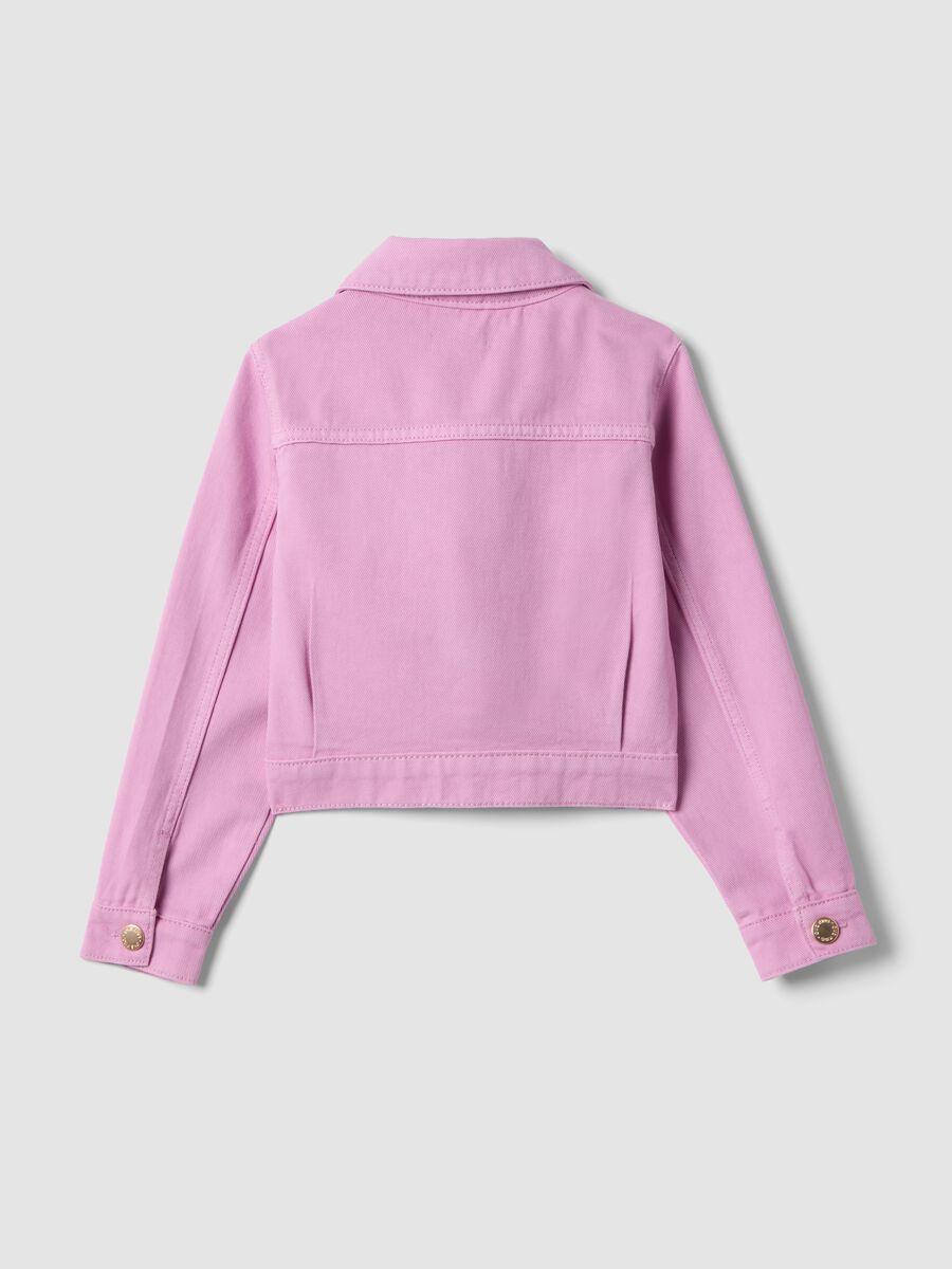 Girl's regular fit pink denim cotton jacket with pockets_1