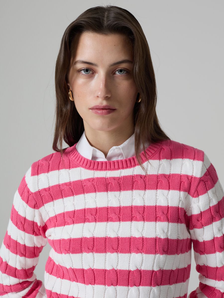 Striped pullover with cable-knit design_1