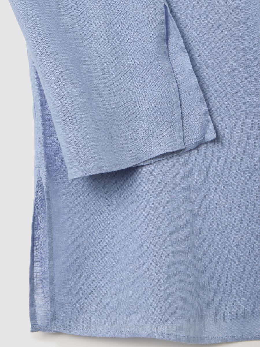 Women's Long Oversized Blue Pure Linen Shirt_1