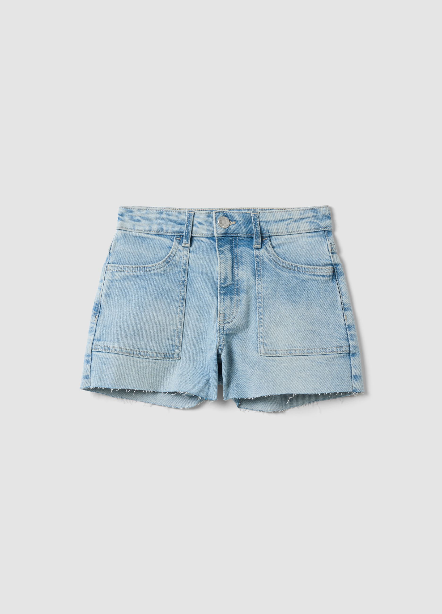 Light blue stretch denim cotton shorts for girls